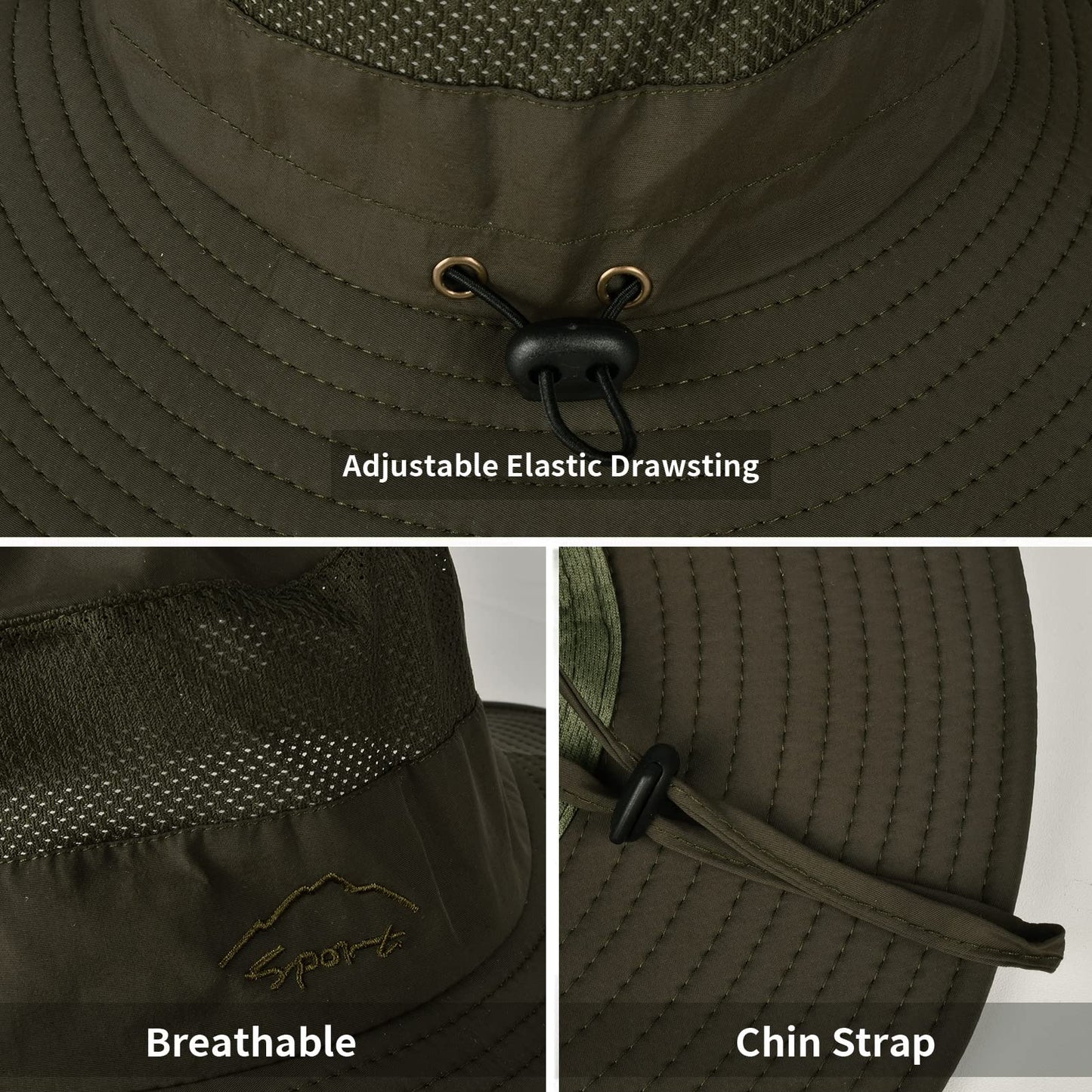 2 Pack Sun Hats for Men Women Fishing Hat UPF 50+ Breathable Wide Brim Summer UV Protection Hat Black/Army Green