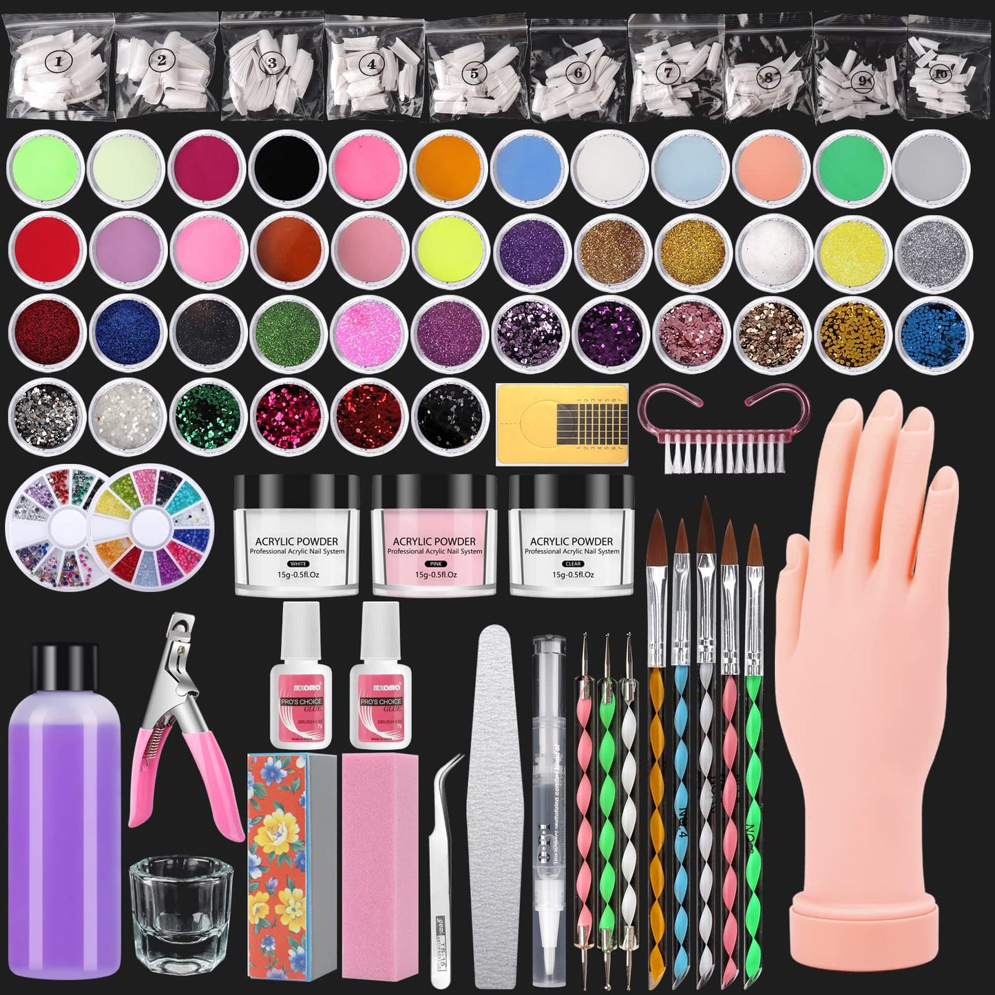 Practice Hand For Acrylic Nail Kit Professional Acrylic Set ,Nail Hand Practice Acrylic Nail Powder Brush,Nail Manikin Hand Nail