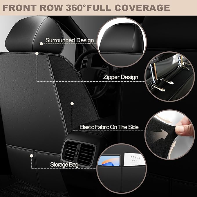 TTX LIGHTING for GMC Terrain 2010-2026 Car Seat Covers, Breathable Ice Silk & Leather Seat Protector, Cool & Anti-Sweat for Long Driving, Airbag Compatible, 5 Seats Full Set (Black)