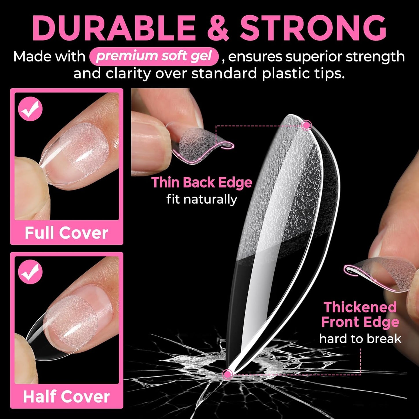 Almond Press-On Nails | 216 Pcs Full Cover Acrylic Tips | DIY Nail Extensions