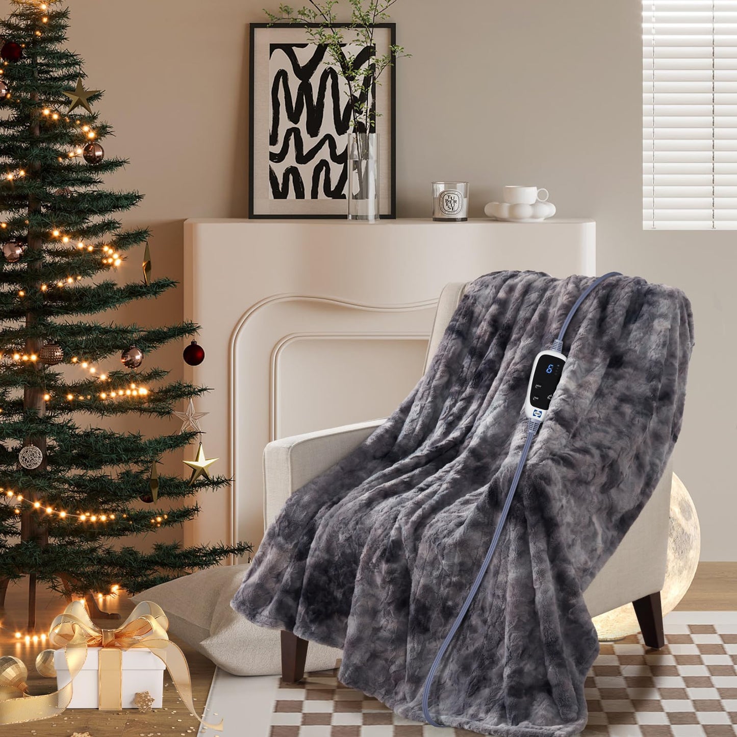 Sealy Electric Blanket Heated Throw, Faux Fur Heating Blanket with 6 Heat Settings & 2-10 Hours Auto Shut Off, Fast Heating & ETL Certification, 50x60 Inch, Grey