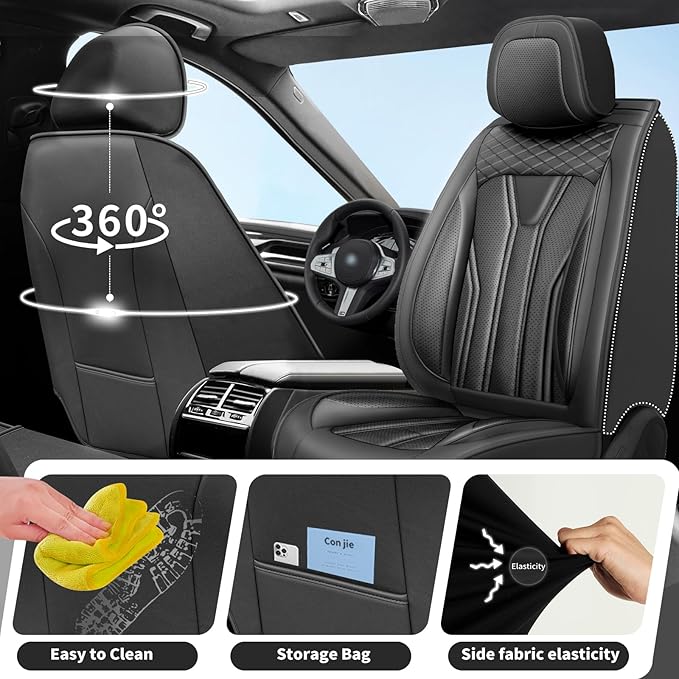 Fit Murano Car Seat Covers Compatible with Nissan Murano 2004-2025 2026 - Premium Leather， Waterproof Breathable， All-Weather Seat Cushion Protecto&Airbag Compatible (2 Front Seat All Black)