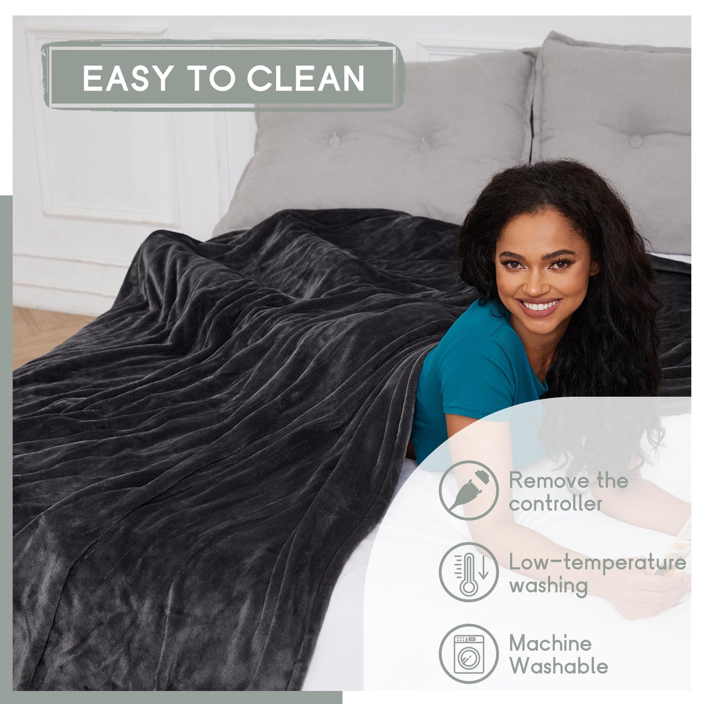 Heated Blanket Electric Blanket Full Size 72''x84'', Soft Flannel Heating Blanket with 1-10 Hour Auto Off - 6 Heat Settings - Machine Washable - Dark Grey