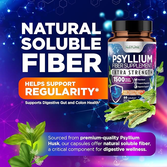 Psyllium Husk Capsules 1500mg - Fiber Supplement - Natural Soluble Fiber Pills with Psyllium Husk Powder - Supports Digestive Gut and Colon Health - Non-GMO, Gluten-Free, Vegan - 60 Capsules