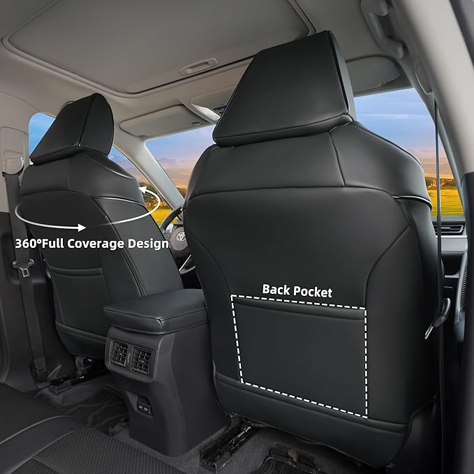 Lolcar Rav4 Seat Covers Custom Fit for Toyota RAV4 Adventure,TRD-Off Road 2019 2020 2021 2022 2023 2024, Leather Truck Seat Cover Full Set for SUV,Faux Leather(Black)