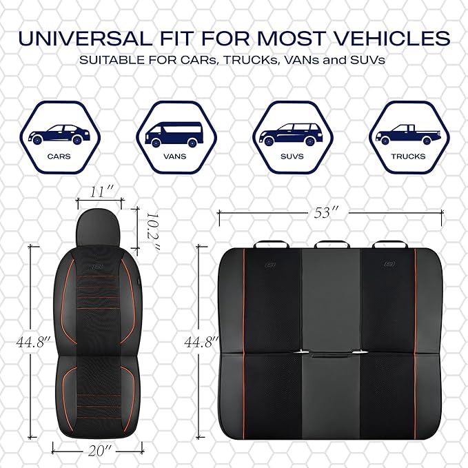 Skechers Air-Cooled Memory Foam Seat Covers,Mesh Thick Car Seat Covers,Piping Leather Car Seat Cover,Airbag Compatible,Automotive Comfort for Most Cars, Vans, Trucks, SUV(Brown, Full Set)