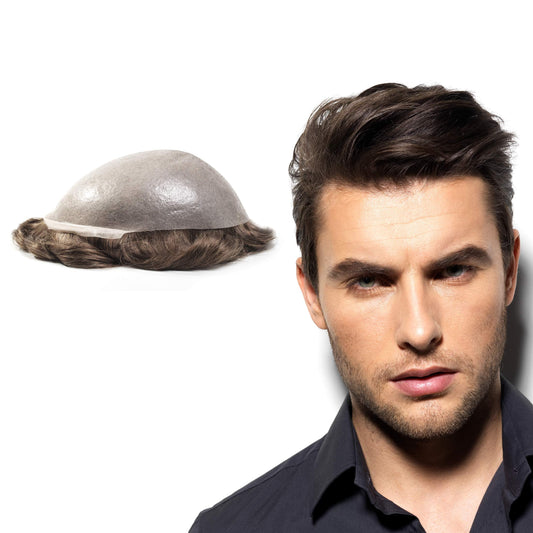 Superhairpieces Men'S Toupee Nm101 Premium Indian Remy Hair, 8''X10'' Clean 0.2Mm Pu Thin Skin, 100-110 Light-Med Density Hairpi
