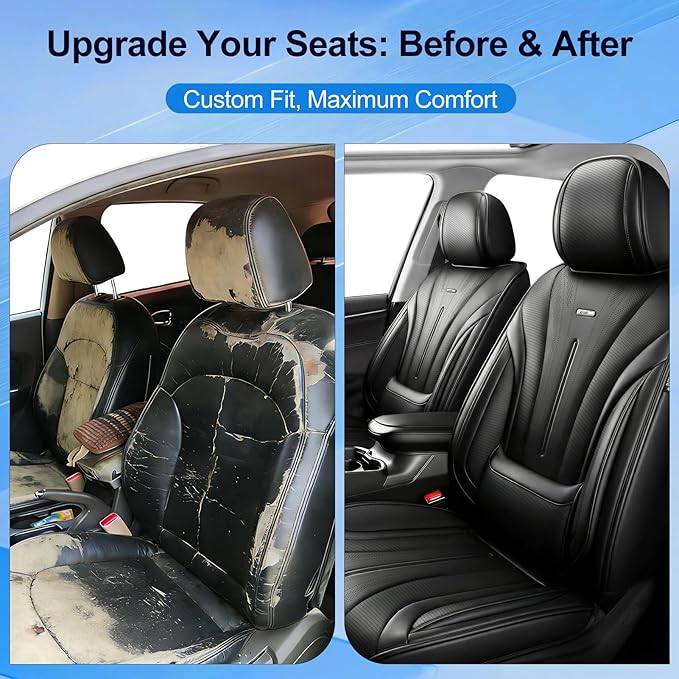 Fit CX-7 Car Seat Covers (Front Pair) for Select Mazda CX7 2006-2012, Premium Full Coverage Leather, Airbag Compatible, Waterproof All Weather Breathable Seat Protector, Black
