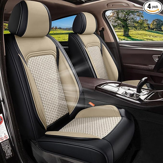 Car Seat Covers Full Set for Mazda CX5 CX 5 2013-2025 2026, Breathable Cooling Ice Silk Leather Car Seat Covers, 5 Seats for Mazda CX-5 Accessories (Black&Beige)