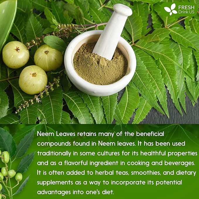 FreshDrinkUS, Premium 10oz Neem Leaf Powder, 100% Natural and Pure from Neem Leaves Dried, for Hair and Skin, No Additives, No Gluten, No Sugar, Vegan