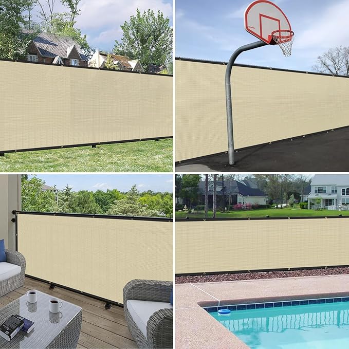 Windscreen4less Privacy Fence Screen Heavy Duty Windscreen Fencing Mesh Fabric Shade Net Cover with Brass Grommtes for Outdoor Wall Garden Yard Pool Deck, 8'x112' Beige