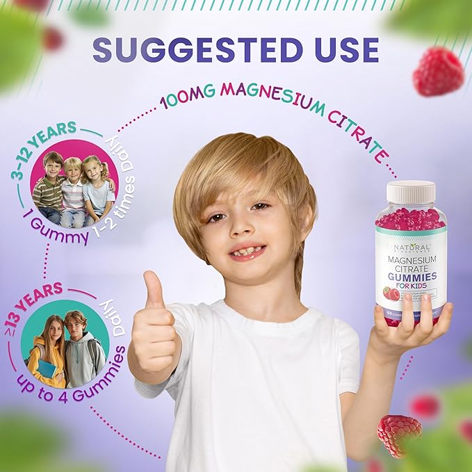 Calm Magnesium Citrate Gummies for Kids – Sugar Free, Sleep Aid, Calming, Stress Relief, Bone Health, Muscle Relaxation, Chewable Magnesium Supplement for Kids, 180 Vegan Gluten-Free Gummies