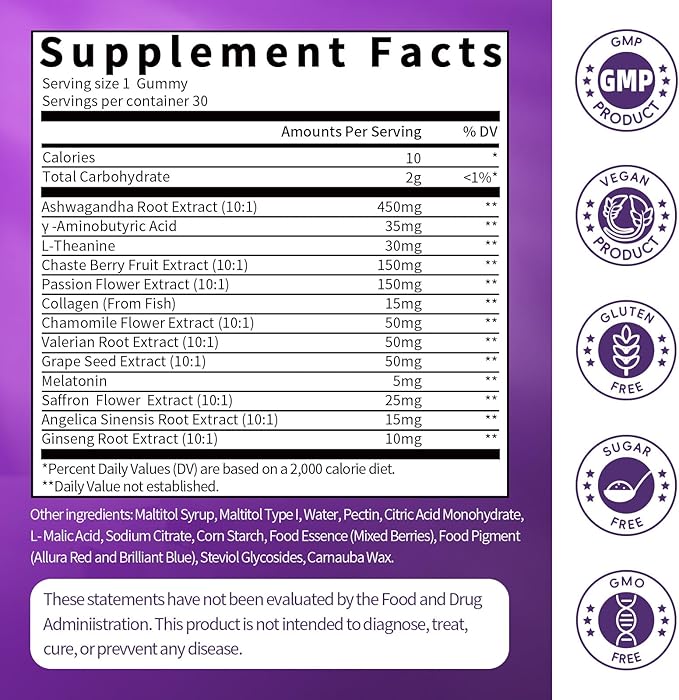 GPGP GreenPeople Women's Melatonin Gummies 5Mg with Ashwagandha, L-Theanine & Collagen, Sleep Aid Extended Release Formula, Sleep Gummies for Adults, Non-GMO & Gluten-Free, Berry Flavor 30-Day Supply