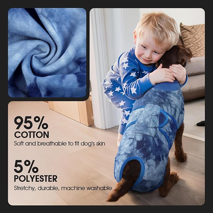 FUAMEY Recovery Suit for Dogs After Surgery,Soft Breathable Dog Bodysuit E-Collar & Cone Alternative Surgical Suit,Male Female Dog Neuter Spay Suits Anti Licking Wounds Onesie Blue Tie Dye S