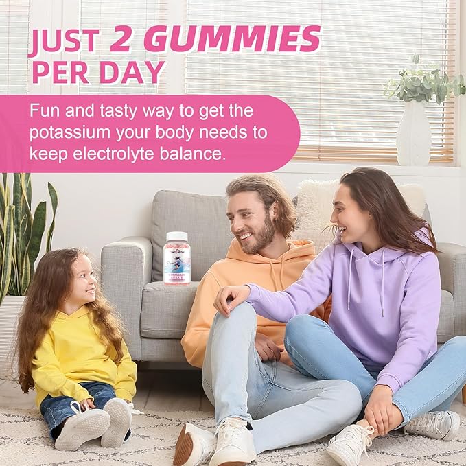 Potassium Citrate Gummies for Adults Men Women - High Potassium Supplement 500 MG Sugar Free Support Electrolyte Balance Leg Cramps Vegan Non-GMO Organic Strawberry Flavor 2 Packs
