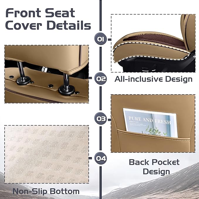 Truck Seat Covers for Ram 1500 2009-2026, Waterproof Premium Leather Full Coverage Car Seat Cover, Muscle Sport Style Auto Interior Seat Cover Sets (Full Set/Brown Coffee)