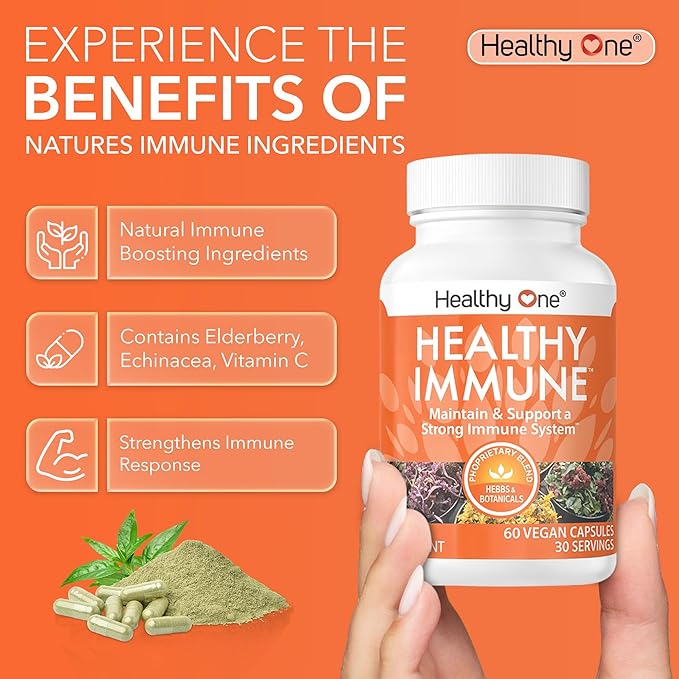 Healthy Immune - Boost Immune Response - Cold - Flu - Illness - Sickness - Virus - Antioxidants - Free Radicals - Builds Immunity - Elderberry - Echinacea - Vitamin C - Zinc - Garlic - 60 Count