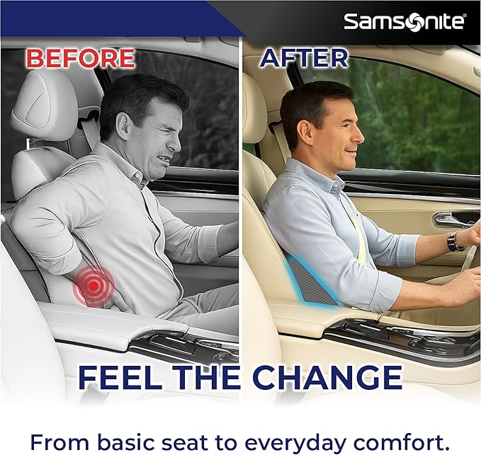 Samsonite Ergonomic Lumbar Support Pillow for Office Chair and Car Seat - Memory Foam Back Support Lumbar Pillow Premium Cushion Chair Support for Lower Back Pain Relief and Versatile Use (Charcoal)