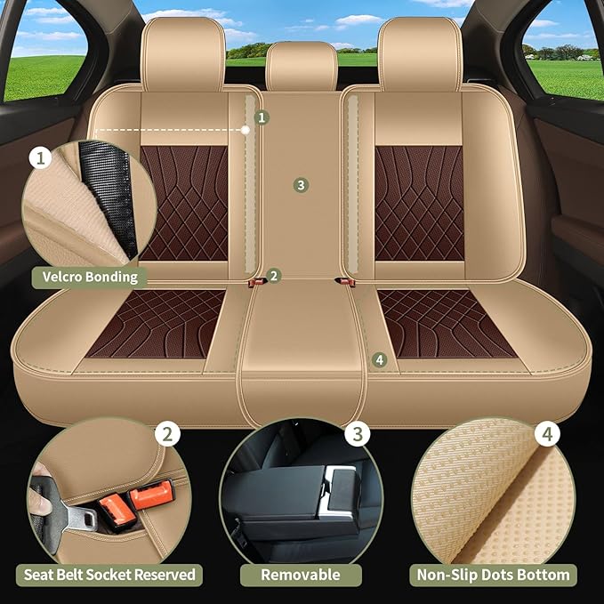 Breathable Car Seat Covers for Acura RDX 2008-2025 2026, Waterproof Faux Leather Full Set Auto Interior Accessories, Vehical Car Seat Cushions Cover(Beige&Brown)