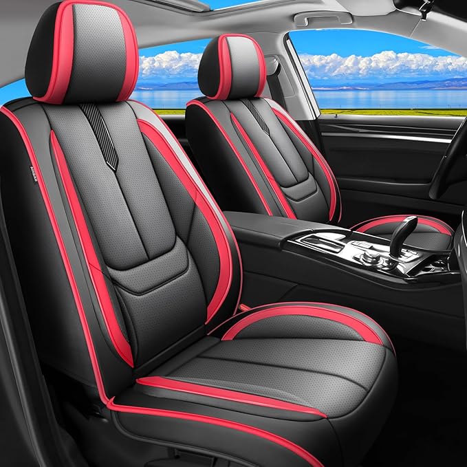 Fit Venza Car Seat Covers for Toyota Venza 2009-2024 2025 2026 -Upgraded Premium Waterproof & Breathable Leather,Airbag Compatible,All-Weather Seat Cushion Protector,2 Front/Black-Red