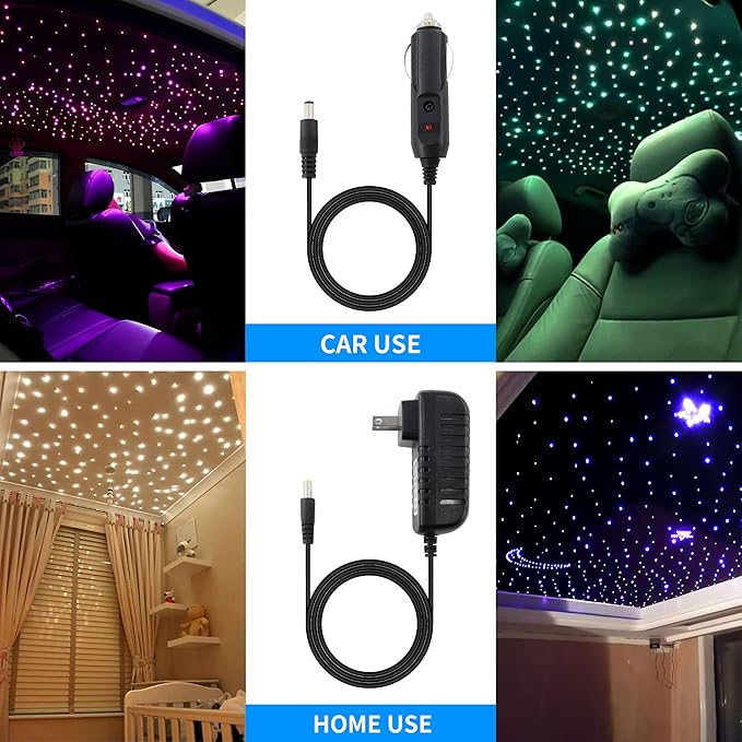 ATOKEE 16W Starlight Headliner Kit 550pcs 0.03in 13.1ft, Sound Activated Fiber Optic Lights for Car Roof Use, Controlled Via Bluetooth App / 28-Key RF Remote
