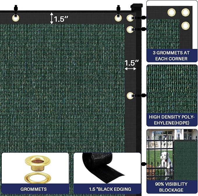 Windscreen4less Privacy Fence Screen Heavy Duty Windscreen Fencing Mesh Fabric Shade Net Cover for Outdoor Wall Garden Yard Pool Deck, 8'x265' Green
