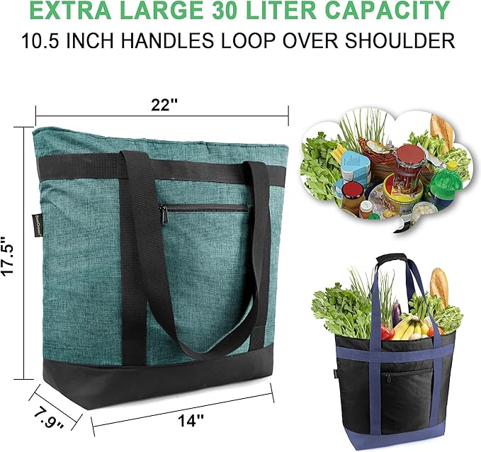 BeeGreen Cooler Bag Soft Insulated Tote for Beach Travel Grocery Shopping Lunch Portable Large Ice Coolers with Handle Hard Freezer Bags with Zippered Top Foldable Leakproof Delivery Totes Teal