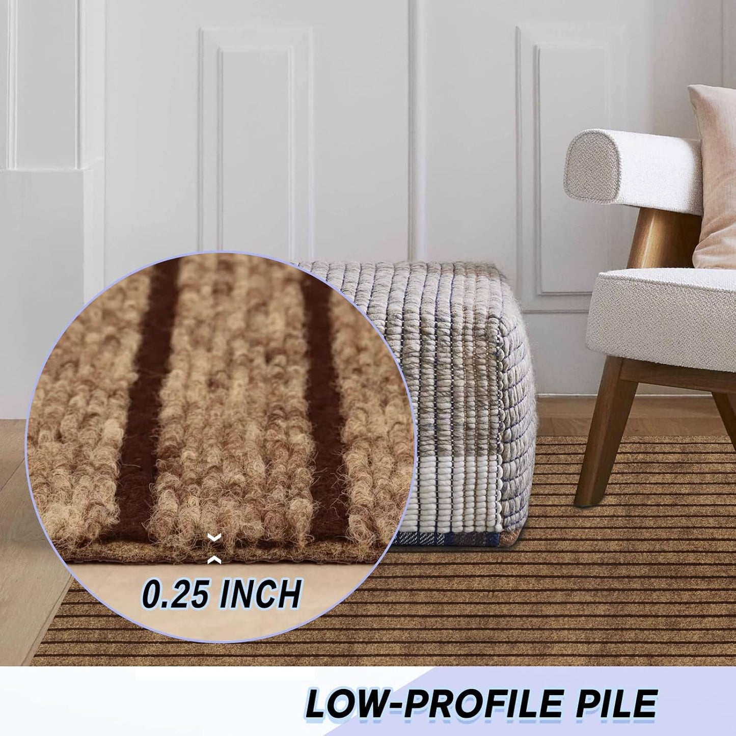 Custom Size Backed Non-Slip Area Rugs Runner, Easy Clean, Waterproof Runner Rugs for Hallway Entryway, Kitchen, Laundry, 3FT x 76FT, Brown Stripe