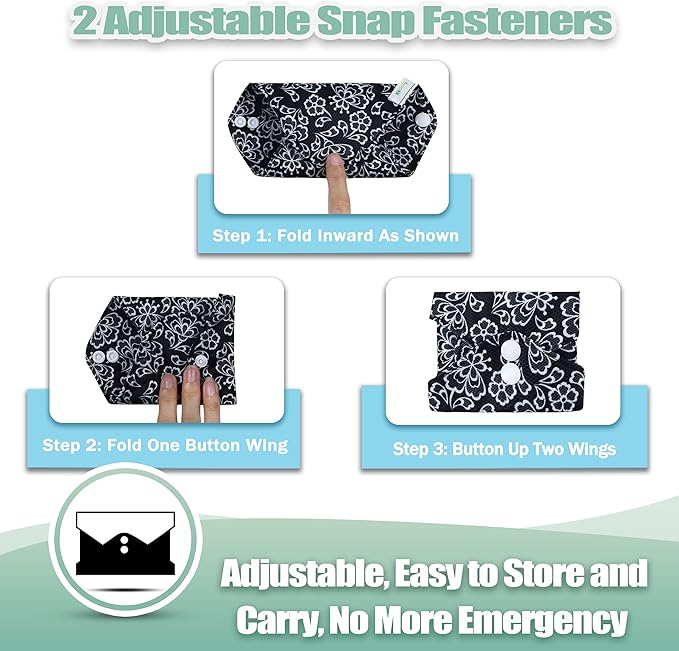 wegreeco Reusable Menstrual Pads - Reusable Sanitary Pads | Reusable Panty Liners | Soft Cloth Menstrual Pads - 6 Pack with 1 Cloth Wet Bag (Black, Grey Lace, Large