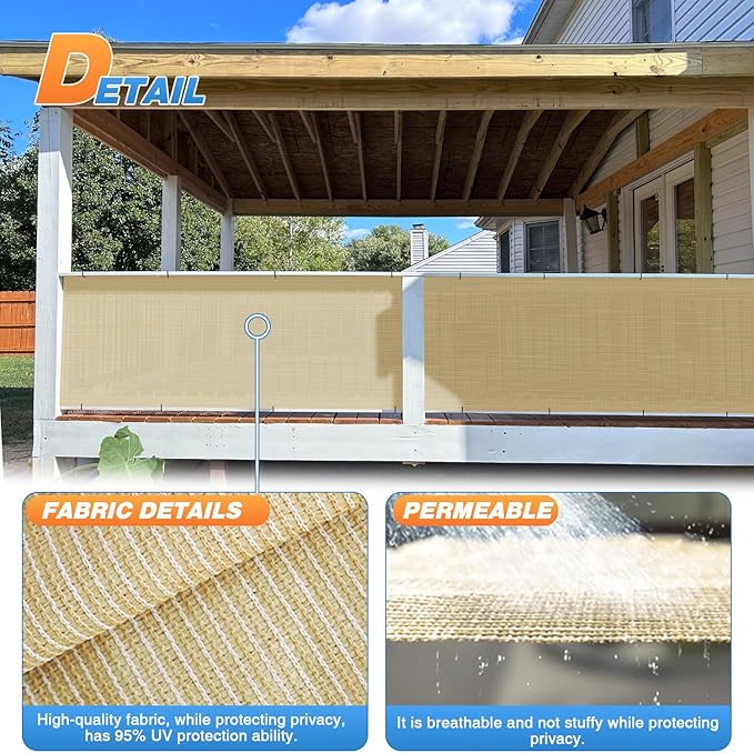 TANG Sun Shade Fabric Roll 8'x129' Shade Cloth for Garden Beige HDPE Mesh Shading Pergola Cover Replacement Canopy, 95% Blockage Sunshades for Outdoor Patio Backyard Plant