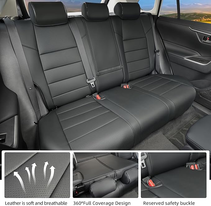 Lolcar Rav4 Seat Covers Custom Fit for Toyota RAV4 Adventure,TRD-Off Road 2019 2020 2021 2022 2023 2024, Leather Truck Seat Cover Full Set for SUV,Faux Leather(Black)