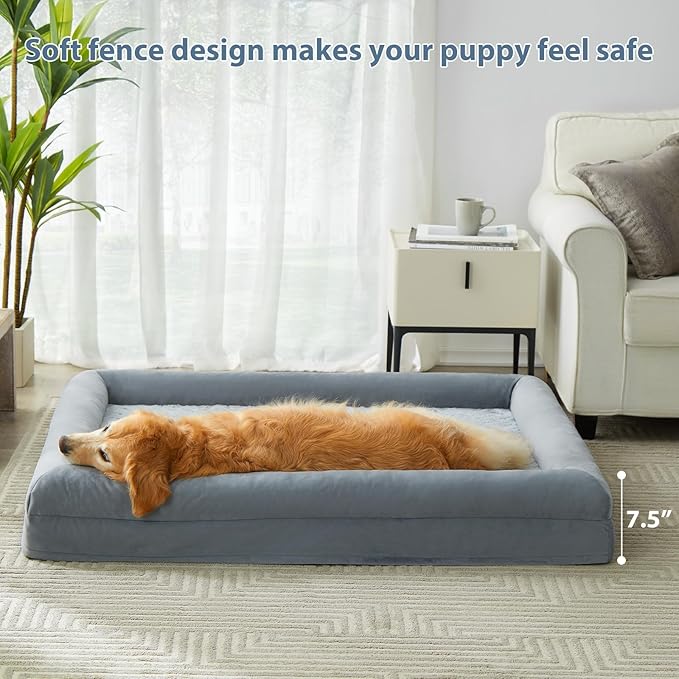 WNPETHOME XXXL Big Dog Bed, Washable Dog Couch with Removable Waterproof Cover, Orthopedic Large Pet Sofa Bed with Bolster Sides for Sleeping