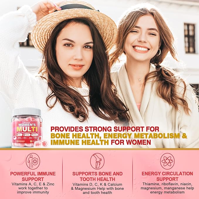 Sugar-Free Women's Multivitamin Gummies - Women Methylated Multivitamin Filled Gummies with Omega-3, Enzymes & Antioxidant Blend to Support Overall Health, Immunity, Hair, Nails & Skin Health - 60 ct