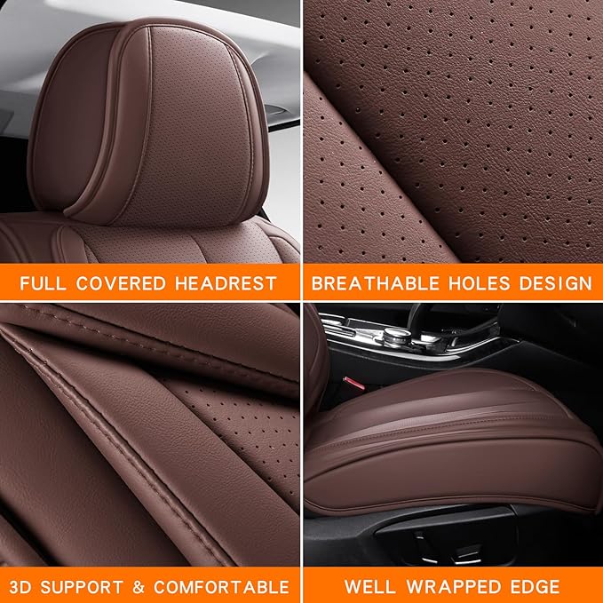 Seat Covers, Car Seat Covers Front Seats, Car Seat Cover, Car Seat Protector Waterproof, Car Seat Cushion Nappa Leather, Brwon Seat Covers Carseat Cover Universal Fit for Most Cars