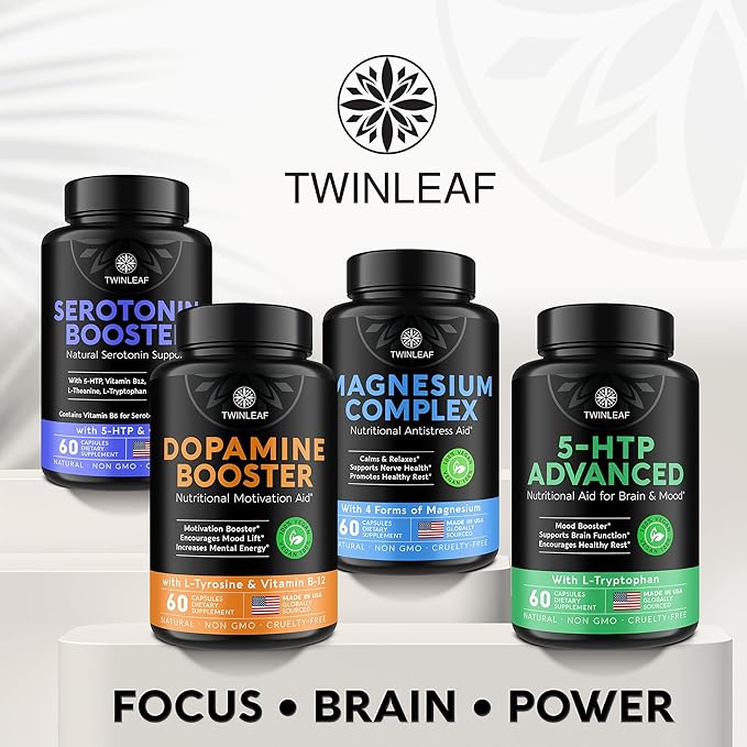 TWINLEAF Magnesium Brain Booster Made in USA - Supports Brain Health & Function as Natural Calm, Relax Aid - Nootropic Magnesium Memory, Concentration & Focus Pills That Promote Better Rest