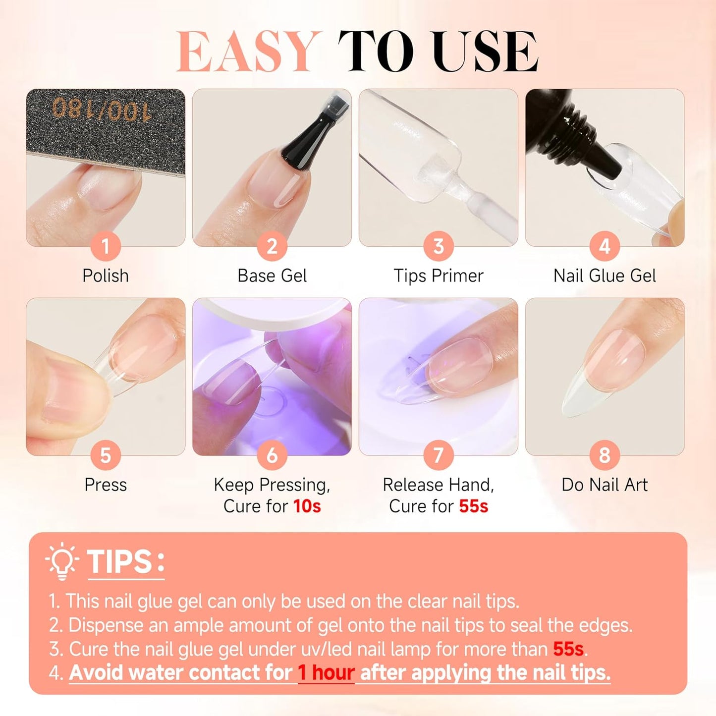 UNA GELLA Square Toe Nail Tips | 504 Pcs Soft Gel Full Cover | DIY Pedicure
