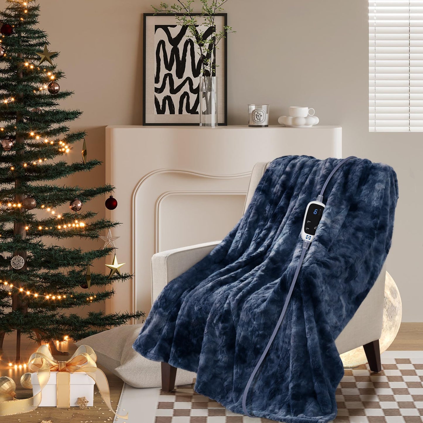 Sealy Electric Blanket Heated Throw, Faux Fur Heating Blanket with 6 Heat Settings & 2-10 Hours Auto Shut Off, Fast Heating & ETL Certification, 50x60 Inch, Grey