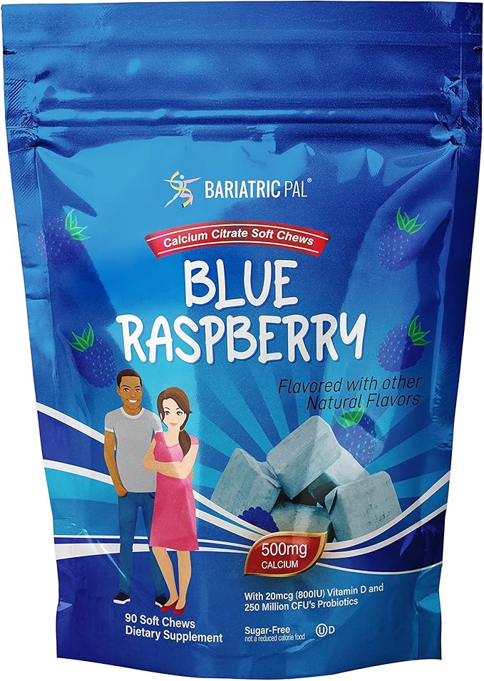 BariatricPal 90-Day Bariatric Vitamin Bundle (Multivitamin ONE 1 per Day! Capsule with 60mg Iron and Calcium Citrate Soft Chews 500mg with Probiotics - Blue Raspberry)