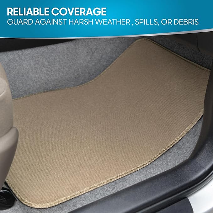Beige Heavy Duty Front & Rear Carpet Floor Mats Universal Liners for Car SUV Van & Truck, All Weather Protection with Anti-Slip Nibs, Fit Contours of Most Vehicles
