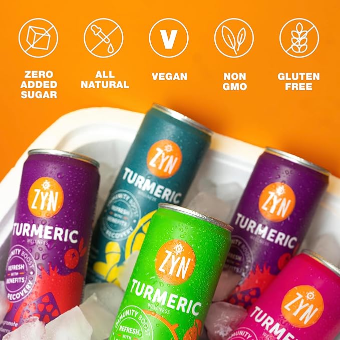 ZYN Turmeric Wellness Drink (24 Pack), Lemon Ginger Flavored Turmeric Curcumin Drink with Black Pepper, No Added Sugar, Low Carb & Low Calorie Drink, Clean Alternative