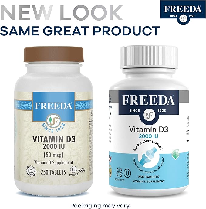 FREEDA Vitamin D3-1000 IU - Pure High Potency Kosher Supplement Tablets - Bone and Muscle Health, Calcium Absorption, Immune Support for Men and Women* - 100 Count