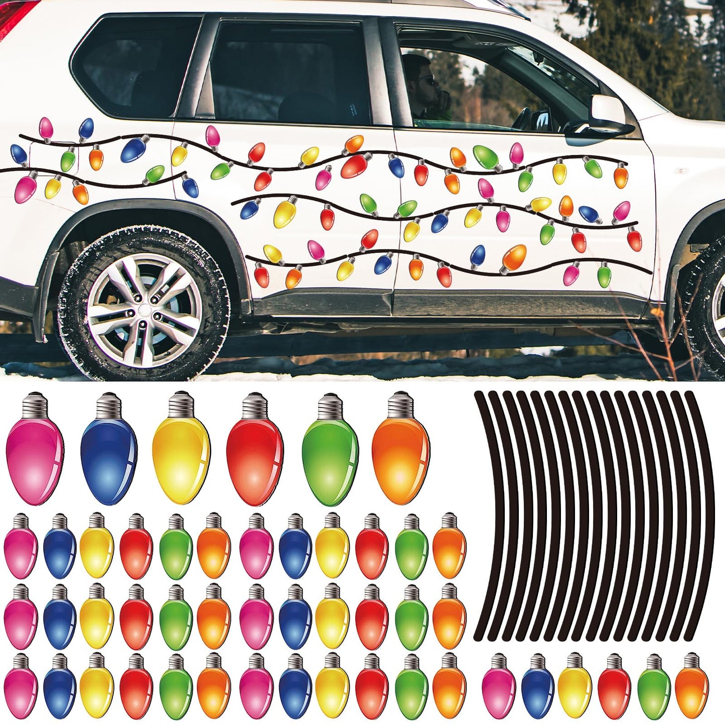 Bememo 116 Pcs Christmas Magnets Set 84 Light Bulb Car Decorations Exterior 32 Cute Xmas Wires Car Magnet Magnetic Christmas Decor Refrigerator Decal for Holiday Garage