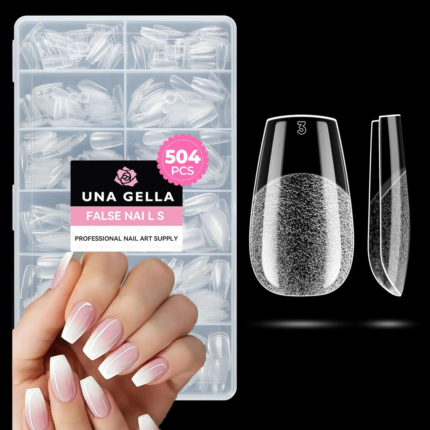 UNA GELLA Square Toe Nail Tips | 504 Pcs Soft Gel Full Cover | DIY Pedicure
