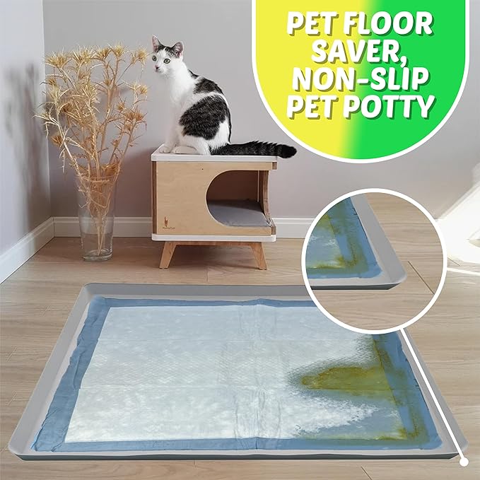 TidyFriend Pee Pad Holder Tray 30 x36 Inches, Puppy Pad Holder, Easy to Clean and Store Pee Pad Holder for Dogs, Silicon Training Pad Holder, No Spill Puppy Pad Holder (Light Grey)