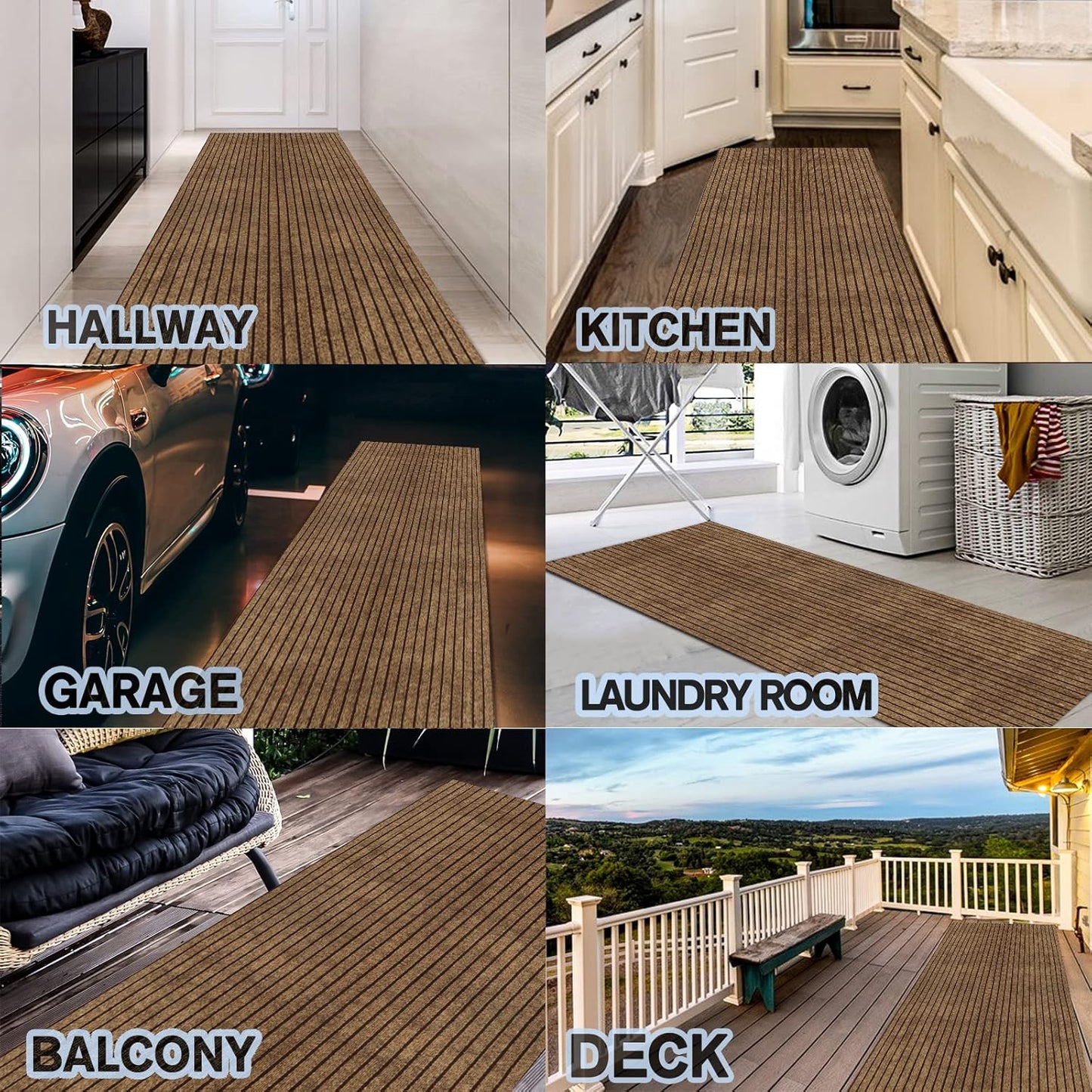 Custom Size Backed Non-Slip Area Rugs Runner, Easy Clean, Waterproof Runner Rugs for Hallway Entryway, Kitchen, Laundry, 2FT x 67FT, Brown Stripe