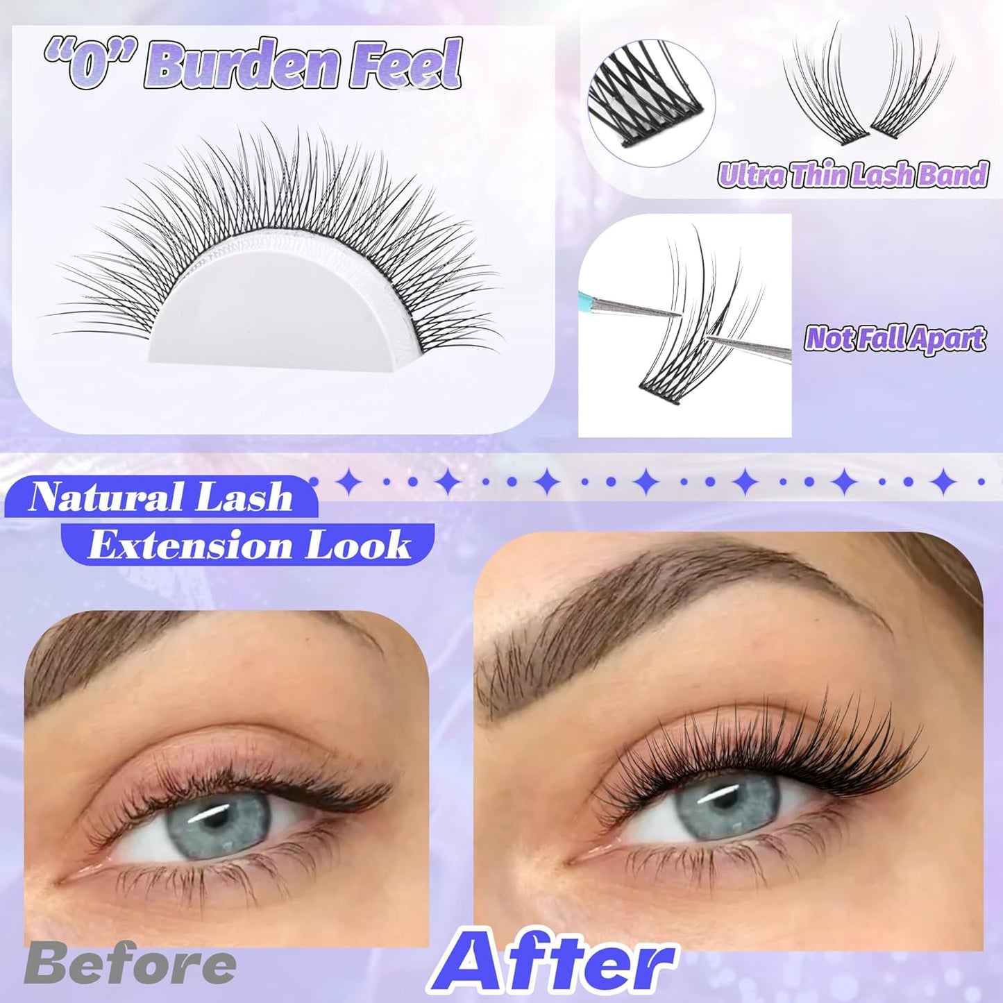 Natural Wispy Lash Extension Kit | 140pcs Clear Band Cluster Lashes for DIY