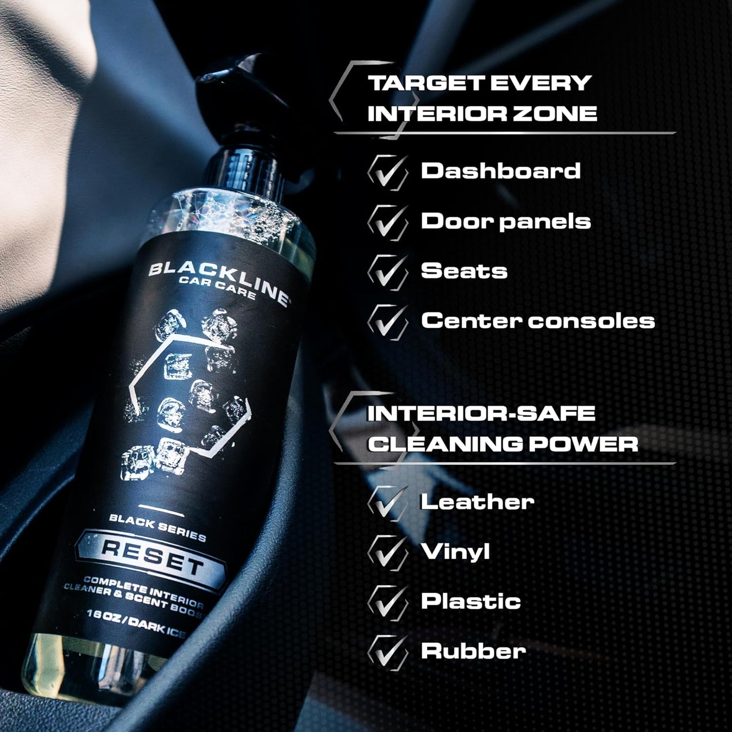 Blackline Luxury Scented Interior Cleaner Reset Deep Cleans & Deodorizes All Surfaces, pH-Neutral High-Foam Formula, Long-Lasting Premium Fragrance for Car