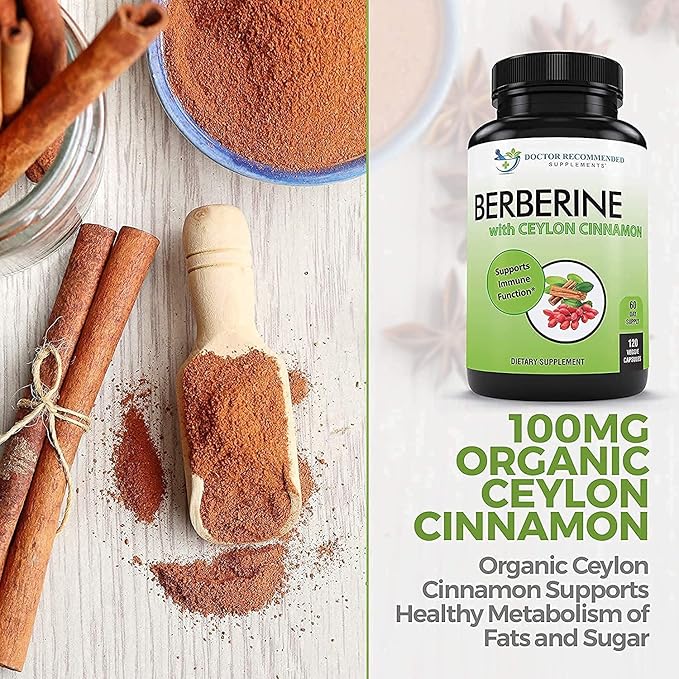 DOCTOR RECOMMENDED SUPPLEMENTS Berberine with Ceylon Cinnamon - 1200mg Berberine & 100mg Organic Ceylon Cinnamon - 120 Veggie Capsules, (Pack of 3)