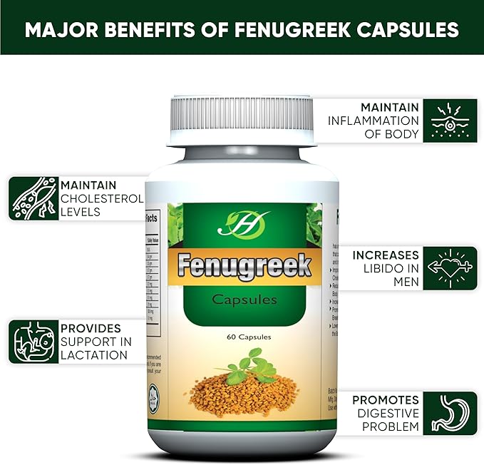 Fenugreek Capsules 60 Capsules | 100% All Natural Capsules Vegetarian Daily Supplement Beneficial