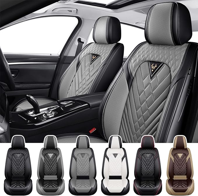 Truck Seat Covers for Ford Bronco 2021-2026, Waterproof Premium Leather Full Coverage Car Seat Cover, Muscle Sport Style Auto Interior Seat Cover Sets (Front Set/Black Gray)